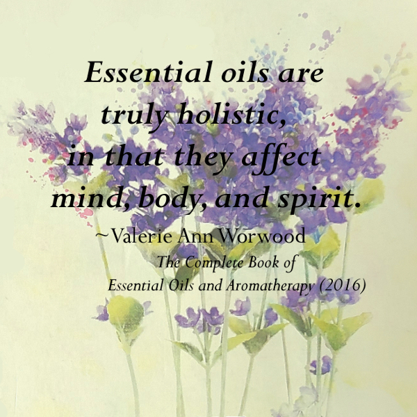 A quote by Valerie Ann Worwood on a background of watercolor lavender flowers