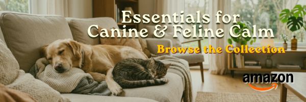 httpsacodZkWbP Essentials for Canine and Feline Calm on Amazon dog and cat on couch