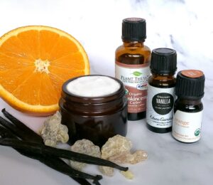 Bedtime aromatherapy blends essential oils with unscented cream; sources of essential oils