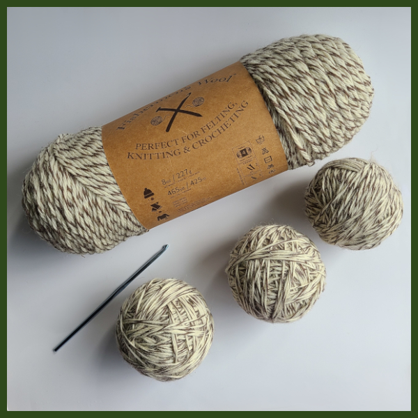 Wool Dryer Balls. Yarn, and Crochet Hook