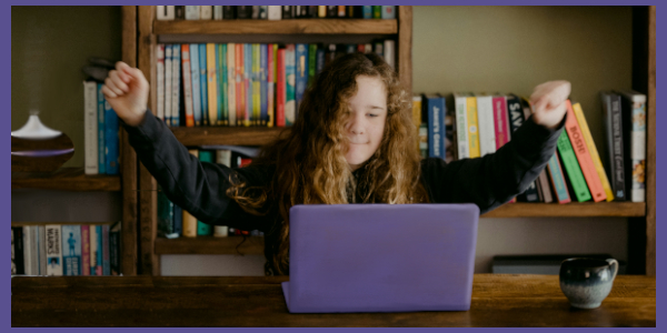 Child with kid-friendly Homework Helper at homework time